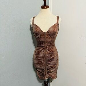 Queen Maria Women Brown Sleeveless Sweetheart Neck Zippered Night Out Dress Sz S